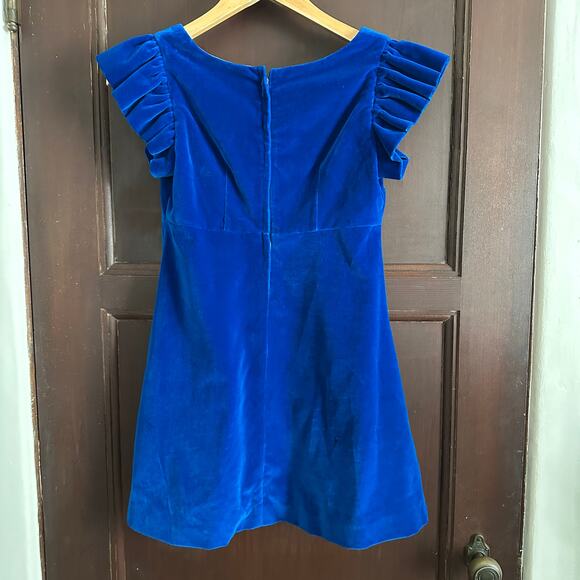 VINTAGE Handmade | Blue Velvet Babydoll Dress with ruffle sleeves | Girl's XL - Picture 2 of 9